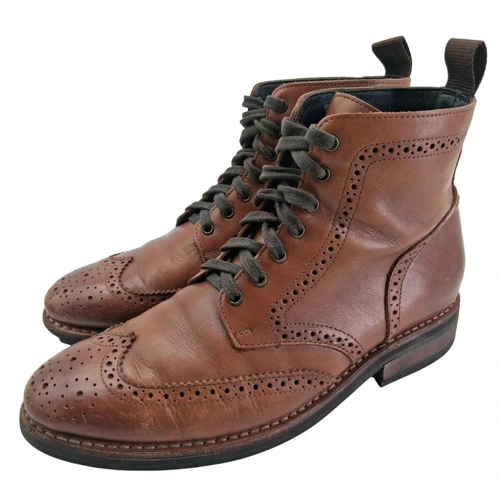 Thursday Boot Co Boots Mens Size 8 Brown Leather Wingtip Brogue Ankle Boots